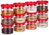 Amazon Brand – Solimo Plastic Storage Jar And Container Set I Air Tight & Bpa Free Containers For Kitchen Storage Set I Grocery Kitchen Container Set I Multipurpose Jar, 500 Ml Each, Set 12, Red