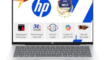 Hp Omnibook 5 Oled (Previously Pavilion), Snapdragon X Processor (16Gb Lpddr5X, 1Tb Ssd) 2K, 14”/35.6Cm, Win11, M365 Basic(1Yr)* Office24, Silver, 1.35Kg, He0015Qu, Light-Weight, Next-Gen Ai Laptop