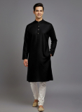 Tibra Collection Men Solid Straight Kurta(Black)