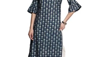 Libas Womens Printed Silk Straight Kurta For Women Blue
