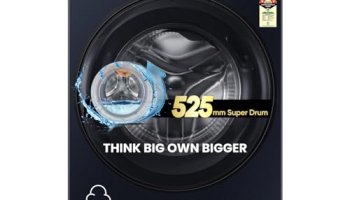 Haier 9 Kg 5 Star Powered By Ai-Dbt With Direct Drive Technology, Puristeam, 525Mm Super Drum Fully Automatic Front Load Washing Machine (Efl90-Dm14Ibiebk,In-Built Heater,Steel Drum,Black)