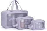 Gritty Wash Bag Pouch For Travel Kit Toiletry Bag Cosmetic Bag Make Up Box For Brushes, Accessories With Handle, Large Capacity Translucent Waterproof Travel Storage Organizer Set Of 3(Purple)