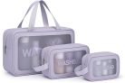 Gritty Wash Bag Pouch For Travel Kit Toiletry Bag Cosmetic Bag Make Up Box For Brushes, Accessories With Handle, Large Capacity Translucent Waterproof Travel Storage Organizer Set Of 3(Purple)