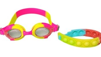 Protoner Kids Swimming Goggles With Wrist Band, Multicolour, Adjustable Strap (Pink Multicolor)