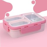 Darkpyro 3 Lunch Box Comes With 3 Detachable Inner Steel Compartments| Bpa-Free Lunch Box For Fresh Meals On-The-Go Ideal For School, Office, And Travel- Pink 600Ml