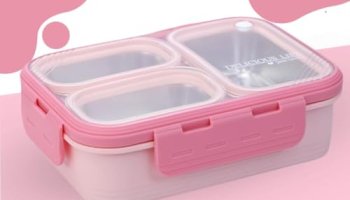 Darkpyro 3 Lunch Box Comes With 3 Detachable Inner Steel Compartments| Bpa-Free Lunch Box For Fresh Meals On-The-Go Ideal For School, Office, And Travel- Pink 600Ml