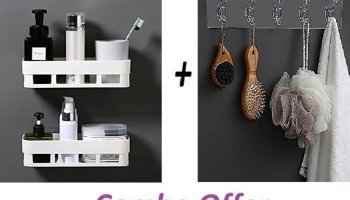 Copf 3Pc(2 Bathroom Shelves +6Pcs Self Adhesive Hooks Heavy Duty) Plastic Wall Shelf(Number Of Shelves – 2, White)