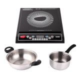 Pigeon By Stovekraft Cruise 1800-Watt Induction Cooktop (Black) & Stainless Steel Kadai(22Cm), Sauce Pan(16Cm) Set Of 3