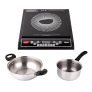 Pigeon By Stovekraft Cruise 1800-Watt Induction Cooktop (Black) & Stainless Steel Kadai(22Cm), Sauce Pan(16Cm) Set Of 3