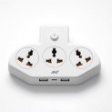 Ant Stinger 321 Multi Socket Power Strip | Extension Board| Surge Protector |3 Ac Sockets + 2 Usb (2.1A) + 1 Fast Type-C | 2500W / 10A |One Key Switch|Overload & Child Safety Protection – White