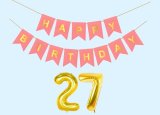 Mystic Toy Store 27Th Happy Birthday Decoration Kit Light Pink For 27 Year Old Boys Girls Men With Number Twenty-Seven Party Decorations Decor Celebration Items Item Set Combo Reusable Paper Banner