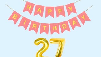 Mystic Toy Store 27Th Happy Birthday Decoration Kit Light Pink For 27 Year Old Boys Girls Men With Number Twenty-Seven Party Decorations Decor Celebration Items Item Set Combo Reusable Paper Banner
