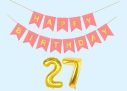 Mystic Toy Store 27Th Happy Birthday Decoration Kit Light Pink For 27 Year Old Boys Girls Men With Number Twenty-Seven Party Decorations Decor Celebration Items Item Set Combo Reusable Paper Banner