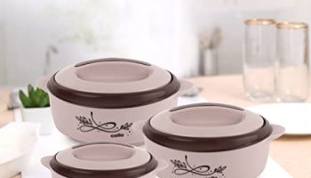 Cello Sapphire Insulated Casserole Set Of 3, (500Ml, 1000Ml, 1500Ml) Brown | Double Walled, Pu Insulated | Hot Pot Case Keeps Food Fresh & Hot For Long Hours | Casserole Set For Roti, Chapati, Rice