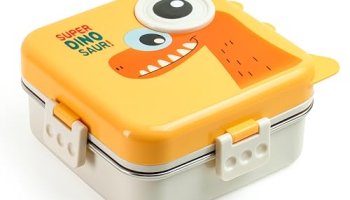 Clazkit 3-Compartment Super Dinosaur Printed Design Lunch Box – Leak-Proof & Bpa-Free Bento Box With Steel Tray, Spoon & Container For School, Office, Travel – 1120Ml + 70Ml, Yellow