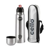 Cello Flipstyle Thermosteel Flask With Thermal Jacket 1000Ml, Silver | 24 Hours Hot & Cold Water Bottle | Flask For Tea Coffee | Rust & Leak Proof | Ideal For Office, Gym, Home, Kitchen, Travel Bottle