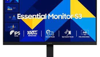 Samsung 24″ (60.5 Cm) S3 Flat Monitor|Super Slim Borderless Design|Ips Panel|Fhd 1920 X 1080|100 Hz|5 Ms|Ports-Hdmi,Vga|Game Mode|Eye Saver Mode||Wall Mountable|Ls24D300Gawxxl|Black
