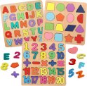 Zriyos Colorful Wooden Puzzle Set Featuring 3D Capital Alphabets, Numbers, And Shapes(Multicolor)