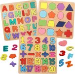Zriyos Colorful Wooden Puzzle Set Featuring 3D Capital Alphabets, Numbers, And Shapes(Multicolor)