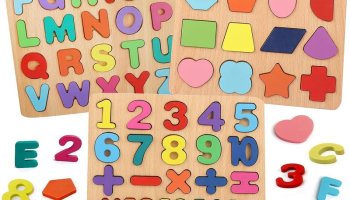 Zriyos Colorful Wooden Puzzle Set Featuring 3D Capital Alphabets, Numbers, And Shapes(Multicolor)