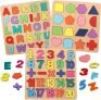 Zriyos Colorful Wooden Puzzle Set Featuring 3D Capital Alphabets, Numbers, And Shapes(Multicolor)