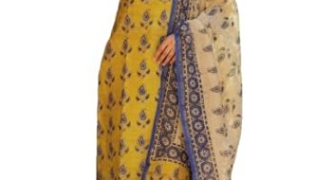 Gosriki Women’S Cotton Blend Straight Printed Kurta With Pant & Dupatta (Uchiha Mustard-Gs_Xl_Mustard_X-Large)