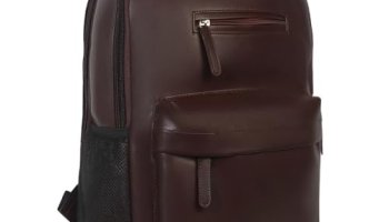 Amazon Basics Leather Laptop Backpack (15.6 Inch) | Water Resistant | Large Storage Compartments | Breathable Shoulder Straps | For Office, Travel Or College (Brown)