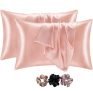 Rorian Solid Satin Silk Pillow Covers Pack Of 2 For Hair And Skin-With Satin Scrunchies |Satin Pillow Cover For Hair B And Skin|Scrunchies For Women 3-Piece|Silk Pillow Case (L)