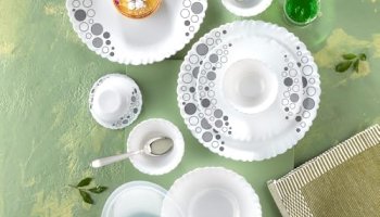 Larah By Borosil Silk Series Luna Opalware Dinner Set With Steel Spoon | 55 Pcs For Family Of 8 | Microwave & Dishwasher Safe | Bone-Ash Free | Crockery Set For Dining & Gifting | Plates & Bowls