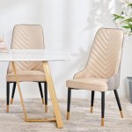 Home Centre Dining Chair Viola Faux Leather 2 Dining Chair |Faux Marble Dining Chairs For Dining Room|(Beige) 1 Year Warranty