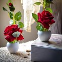Graceful Dwellings Artificial Red Rose In White Ceramic Vase, Single Stem Faux Flower Arrangement, Home Decor, Wedding Centerpiece Hotel Decor Room Decor (Red Rose) Pack Of 2
