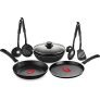Pigeon Mio Nonstick Aluminum Cookware Gift Set, Includes Flat Tawa, Fry Pan, Kadai With Glass Lid, Kitchen Tool Set, Black, 8 Pieces