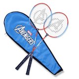 Captain America Badminton Racket Set Of 2 By Starter – Anti Slip Grip, Nylon Gut, Alloy Joint, Multi-Colour