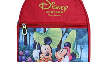 Kuber Industries Polyester Waterproof Disney Mickey & Minnie Mouse Print Backpack|Sturdy School Bag For Kids (Red)