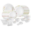 Cello Opalware Dazzle Series Secret Garden Dinner Set 35 Pieces Serving For 6 | Bone Ash-Free | Lightweight, Elegant White Plates & Bowls Set | Opal Glass Crockery Set For Daily Use Dinning & Gifting