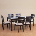 Home Centre 6 Seater Montoya Solid Wood Dining Set With 6 Chairs | Solid Wood Dining Table Sets For Dining Room|(Brown) 1 Year Warranty
