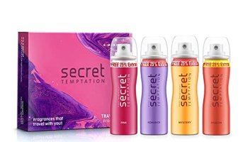 Secret Temptation Travel Pack With Pink, Romance, Mystery And Passion Mini Deodorant For Women,Pack Of 4 (50Ml Each)