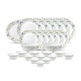 La Opala Diva, Classique Collection, Opal Glass Dinner Set 27 Pcs, Morning Glory, White, Standard