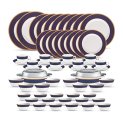 La Opala Diva Sovrana Collection Opal Glass Crockery | For Family Of 8 | Dinner Set 62 Pcs Regent Blue | Plates & Bowls For Dining | Microwave Safe | 100% Vegetarian | Extra Strong | Light & White