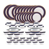 La Opala Diva Sovrana Collection Opal Glass Crockery | For Family Of 8 | Dinner Set 62 Pcs Regent Blue | Plates & Bowls For Dining | Microwave Safe | 100% Vegetarian | Extra Strong | Light & White