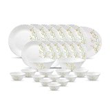 La Opala Diva Classique Collection Opal Glass Crockery | For Family Of 6 | Dinner Set 27 Pcs Citron Weave | Plates & Bowls For Dining | Microwave Safe | 100% Vegetarian | Extra Strong | White