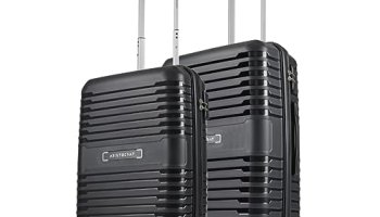 Aristocrat Harbour Set Of 2 Trolley Bag 55, 66 Cm | Small+Medium | Polypropylene Hard Luggage | Smooth 8-Wheel Suitcase | Combination Lock With Sturdy Zipper | 7-Year Warranty – Unisex (Black)