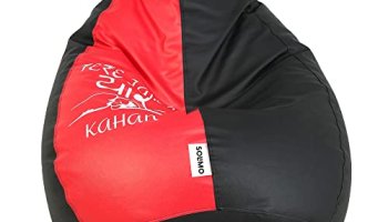 Amazon Brand – Solimo Premium Faux Leather Bean Bag, Filled With Beans | Capacity: Upto 6 Ft 3 In Height, 120 Kg Weight | 3Xl | Pop Culture Print | Black And Red