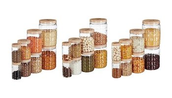 Amazon Brand – Solimo Checkered Jar Container Set Of 24, 2000Ml, 1000Ml, 500Ml, 250Ml, Transparent, Choco