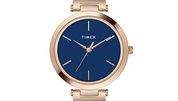 Timex Analog Watch For Women With Blue Round Dial & Rose Gold Stainless Steel Bracelet Band Water Resistant Women’S Wrist Watches – Twel118Smu03