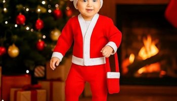 Graphene Santa Claus Dress Merry Christmas Xmas Santa Costume Red & White Set For Children With Jacket Pant Cap Pouch Kids New Born Boy & Girls (Pack Of 1) (Size – 1, 6 Month To 1 Year)