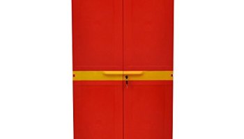 Nilkamal Freedom Big Fmm Plastic Cabinet | 3-Year Warranty | 4-Shelf Storage Cupboard With Doors | Multi Organizer | For Home, Wardrobe, And Kitchen | Clothes Rack | Red & Yellow