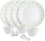 Cello Pack Of 22 Opalware Tropical Lagoon |Crockery Set | Dinner Set(Green, White, Microwave Safe)
