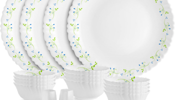 Cello Pack Of 22 Opalware Tropical Lagoon |Crockery Set | Dinner Set(Green, White, Microwave Safe)