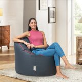 Amazon Brand Solimo Premium Faux Leather Muddha Bean Bag, Filled With Beans | Capacity: Upto 6′ Height , 100 Kg Weight | Grey With Pink Piping